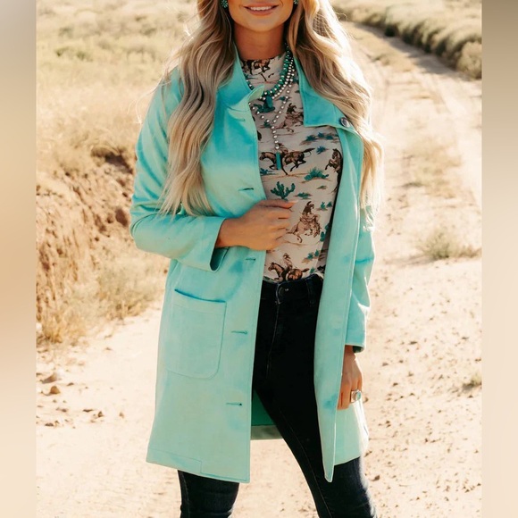 Sterling Kreek Turquoise Suede Unlined light coat - Picture 2 of 16